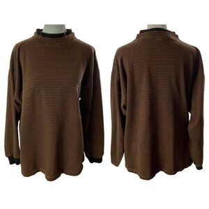 BASCO Vtg All American Pullover Shirt Long Sleeve Striped Brown Black L 11-12